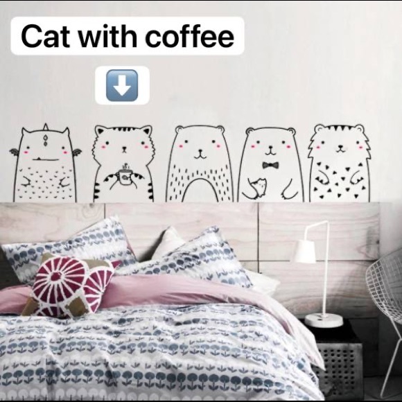 Cat with Coffee - Animal wall decals for kids room - Picture 2 of 6